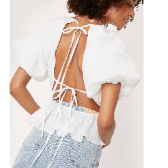 White open back balloon sleeve blouse ❌ SOLD - Picture 9 of 9